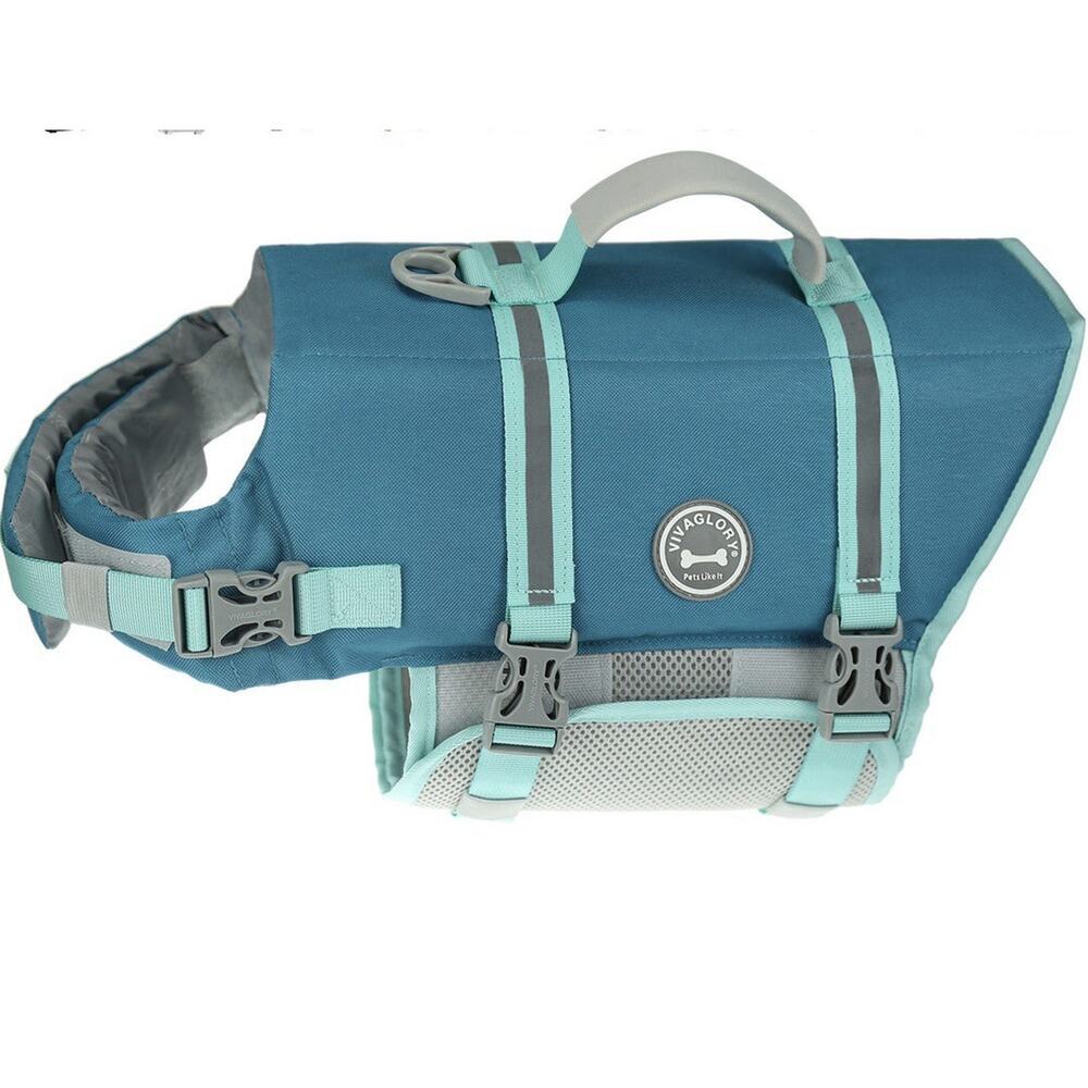 VIVAGLORY Dog Life Jacket Small Ripstop Pet Swimming Vest Buoyancy Blue